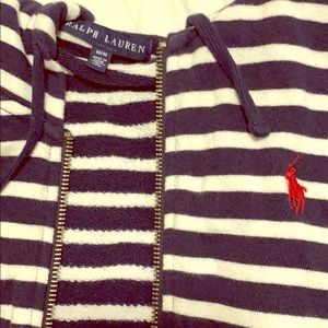 Blue and white stripe zip up hoodie